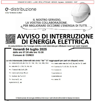 Cuneo - Interruzione dell’energia elettrica a Palazzo San Giovanni venerdì 4 luglio